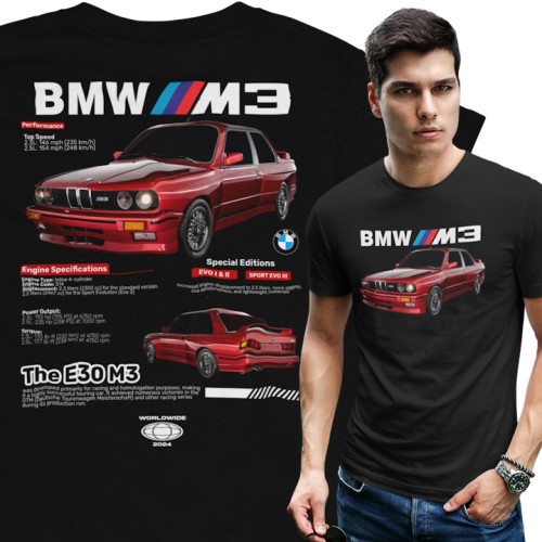 Koszulka męska BMW M3 E30 – klasyczny T-shirt Motorsport dla fana BMW 1
