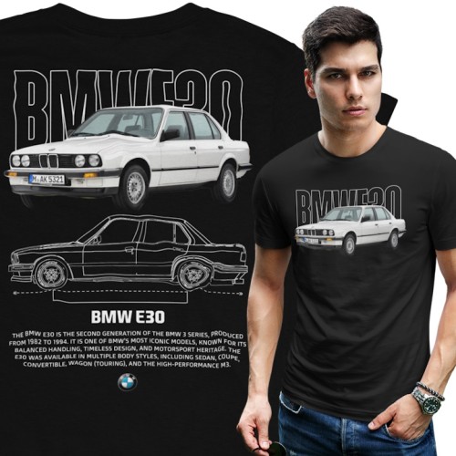 T-shirt męski BMW E30 Classic – koszulka oldtimer motoryzacyjna 1