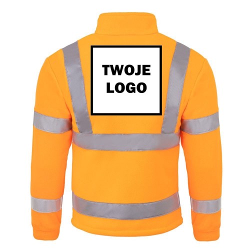 Polar HV PREMIUM ORANGE FLUOR z nadrukiem logo firmowego – odzież robocza polarowa męska 2