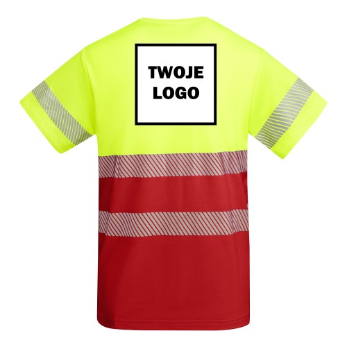 Koszulka robocza odblaskowa HIGH VIS 170 g z nadrukiem DTF Żółty/Czerwony Fluorescencyjny  2