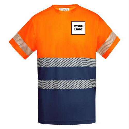 Koszulka robocza odblaskowa HIGH VIS 170 g z nadrukiem DTF Pomarańczowy/Granatowy Fluorescencyjny 1