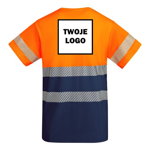 Koszulka robocza odblaskowa HIGH VIS 170 g z nadrukiem DTF Pomarańczowy/Granatowy Fluorescencyjny 2