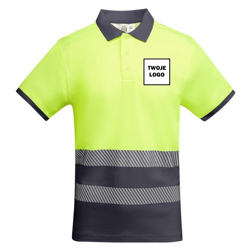Koszulka Polo robocza odblaskowa HIGH VIS 170 g z nadrukiem DTF Żółty/Grafitowy Fluorescencyjny 1