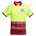 Koszulka Polo robocza odblaskowa HIGH VIS 170 g z nadrukiem DTF Żółty/Czerwony Fluorescencyjny