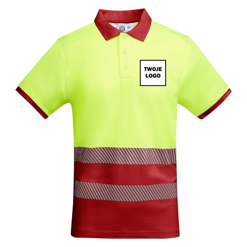 Koszulka Polo robocza odblaskowa HIGH VIS 170 g z nadrukiem DTF Żółty/Czerwony Fluorescencyjny 1
