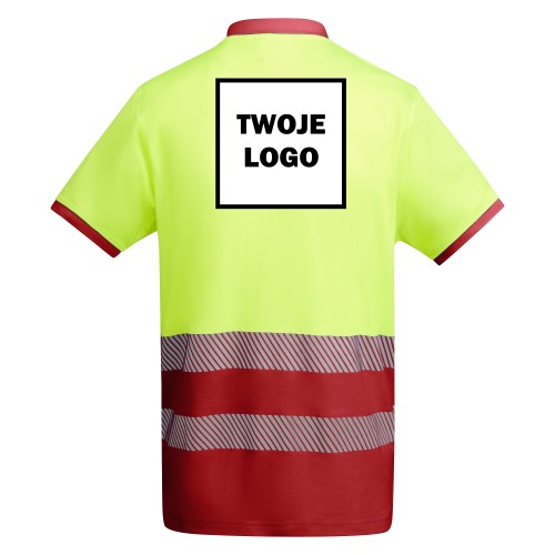 Koszulka Polo robocza odblaskowa HIGH VIS 170 g z nadrukiem DTF Żółty/Czerwony Fluorescencyjny 2