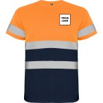 Koszulka robocza odblaskowa 100% poliester 130 g HIGH VIS z nadrukiem DTF Pomarańczowy/Granatowy Fluorescencyjny