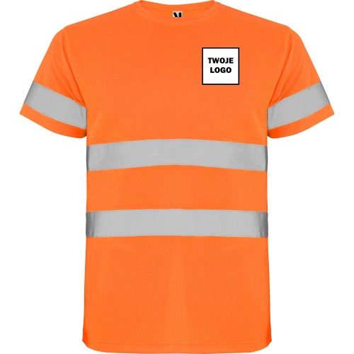Koszulka robocza odblaskowa 100% poliester 130 g HIGH VIS z nadrukiem DTF Pomarańczowy Fluorescencyjny