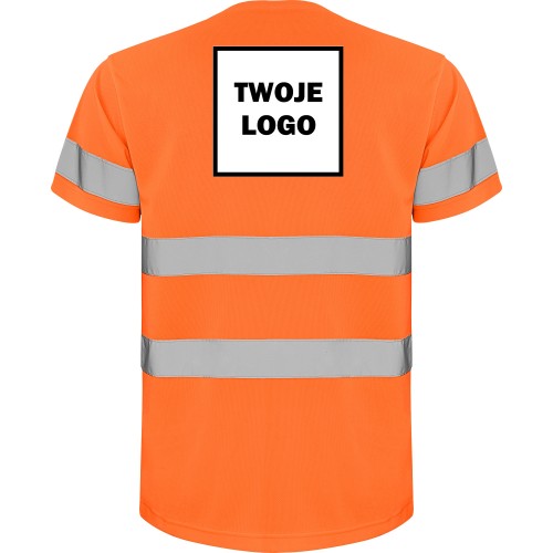 Koszulka robocza odblaskowa 100% poliester 130 g HIGH VIS z nadrukiem DTF Pomarańczowy Fluorescencyjny 2