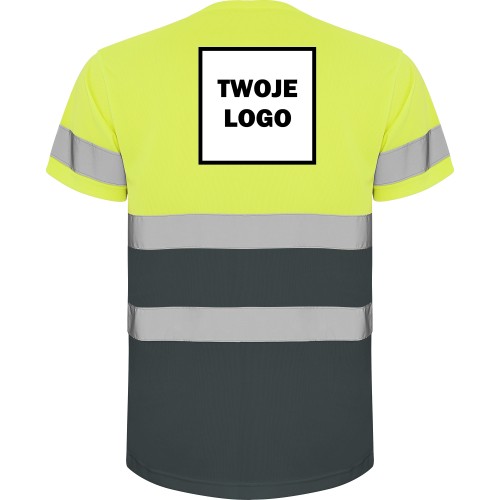 Koszulka robocza odblaskowa 100% poliester 130 g HIGH VIS z nadrukiem DTF Żółty/ Grafitowy Fluorescencyjny (1) 2