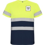 Koszulka robocza odblaskowa 100% poliester 130 g HIGH VIS z nadrukiem DTF Żółty/Granatowy Fluorescencyjny 