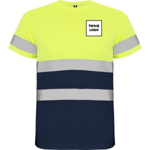 Koszulka robocza odblaskowa 100% poliester 130 g HIGH VIS z nadrukiem DTF Żółty/Granatowy Fluorescencyjny 
