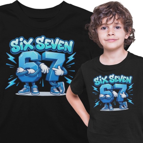 T-shirt dziecięcy z nadrukiem 67 Six Seven – koszulka bawełniana Steal a Brainrot 1