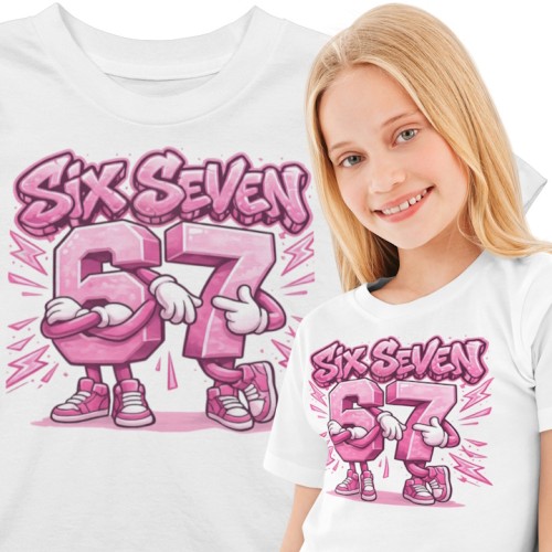 Koszulka dziecięca 67 Six Seven z nadrukiem – bawełniany t-shirt Steal a Brainrot
