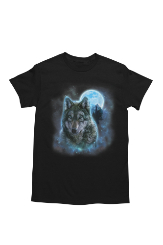 Koszulka męska wilk księżyc wolf czarna koszulka z wilkiem natura las 2