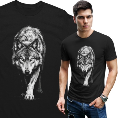 Koszulka z wilkiem męska – czarny t-shirt wolf dzika natura