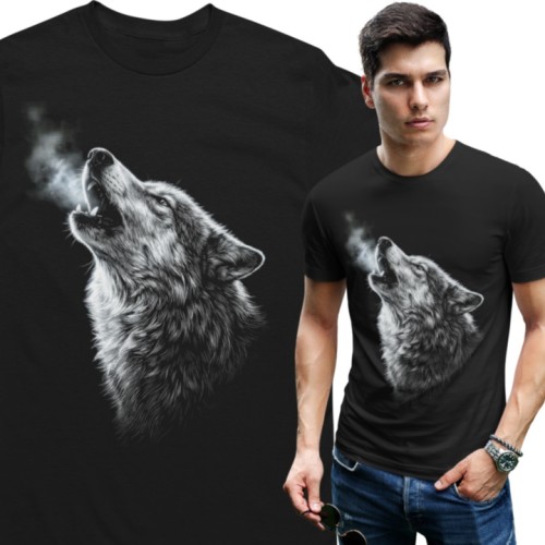 Koszulka męska wilk wyjący wolf czarna koszulka z wilkiem natura las 1