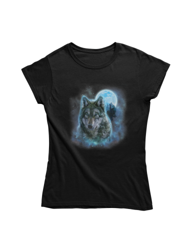 Koszulka damska wilk wilczyca wolf księżyc las czarna koszulka 2