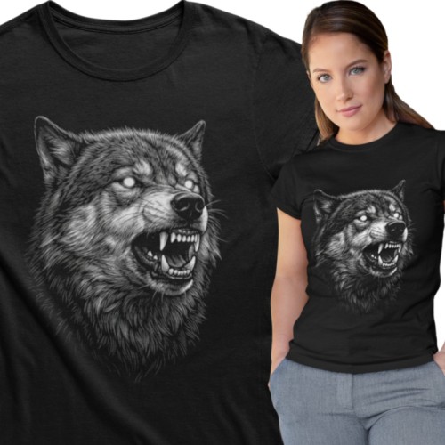 Koszulka damska wilk wilczyca drapieżnik wolf czarna z wilkiem