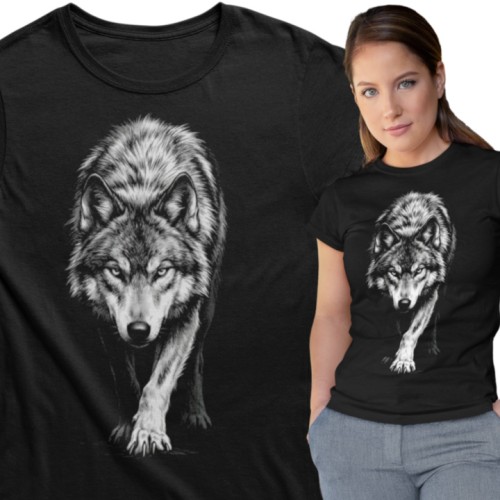 Koszulka damska wilk wilczyca wolf drapieżnik czarna z wilkiem