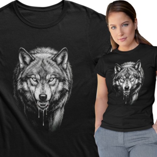 Koszulka damska wilk wilczyca drapieżnik wolf czarna koszulka wilk 1
