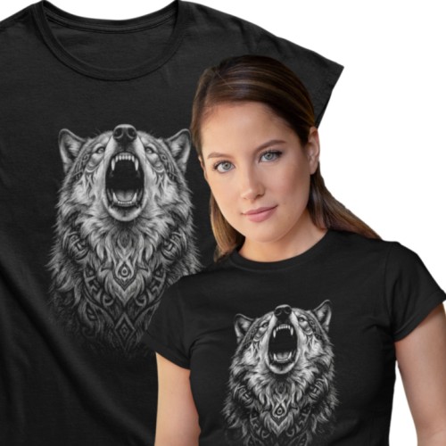 Koszulka damska wilk wilczyca wolf czarna koszulka z wilkiem 1