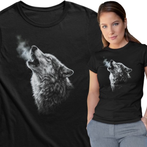 Koszulka damska wilk wycie wilka wolf czarna koszulka z wilkiem natura