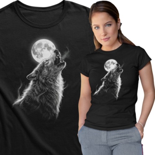 Koszulka damska wilk księżyc wilczyca wolf czarna koszulka z wilkiem 1