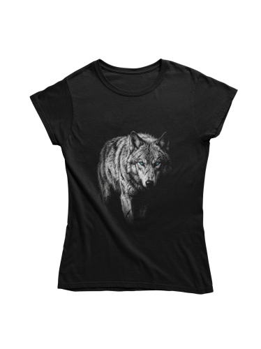 Koszulka damska wilk wilczyca wolf czarna koszulka z wilkiem niebieskie oczy 2