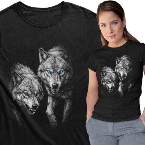 Koszulka damska wilk wilczyca wolf czarna koszulka z wilkami