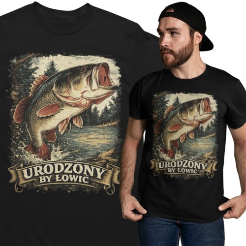 Męska koszulka wędkarska na ryby Urodzony by łowić prezent
