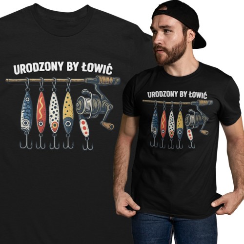 Męska koszulka wędkarska na ryby Urodzony by łowić prezent dla wędkarza