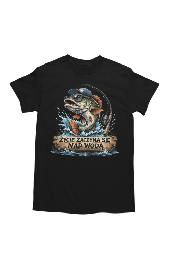 Męska koszulka wędkarska na ryby Życie zaczyna się nad wodą 2