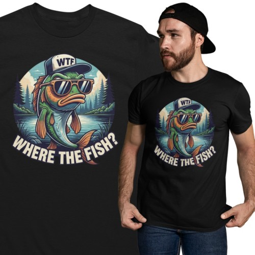 Męska koszulka wędkarska Where The Fish śmieszna na ryby 1