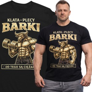 Koszulka męska „Klata Plecy Barki” – śmieszna koszulka treningowa na siłownię dla faceta