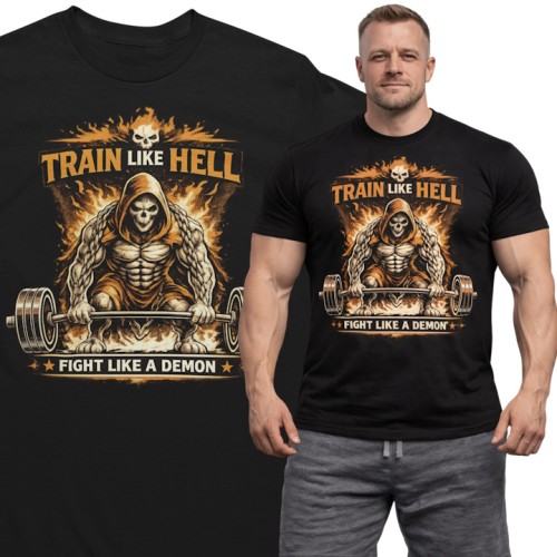 Koszulka męska treningowa „Train Like Hell” – motywacyjna koszulka na siłownię gym dla trenujących 1