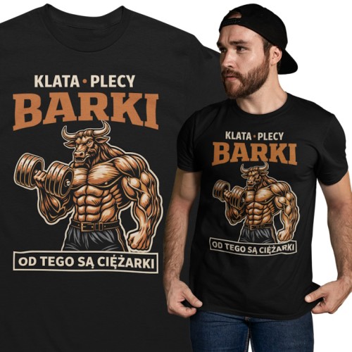 Koszulka męska na siłownię „Klata Plecy Barki” – śmieszna koszulka gym, prezent dla niego 1
