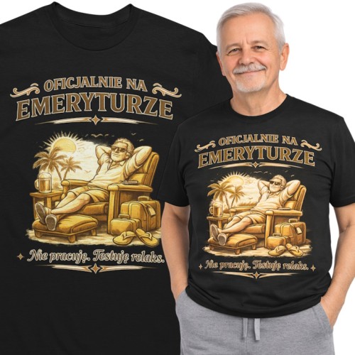 Koszulka męska „Oficjalnie na Emeryturze” – śmieszna koszulka na prezent dla emeryta