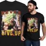 Koszulka męska Dragon Ball Z Broly „Never Give Up” – koszulka anime manga na siłownię gym