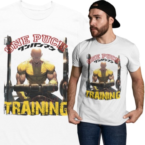 Koszulka męska One Punch Man Saitama – koszulka anime manga na siłownię gym dla fana One Punch Man