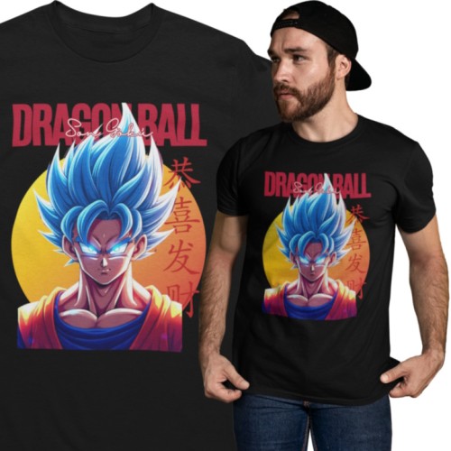 Koszulka męska Dragon Ball Z Son Goku Blue – koszulka anime manga na siłownię gym dla fana Dragon Ball