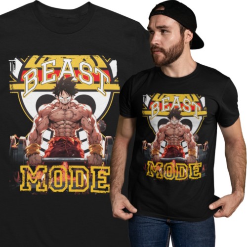 Koszulka męska One Piece Luffy „Beast Mode” – koszulka anime manga na siłownię gym dla fana One Piece