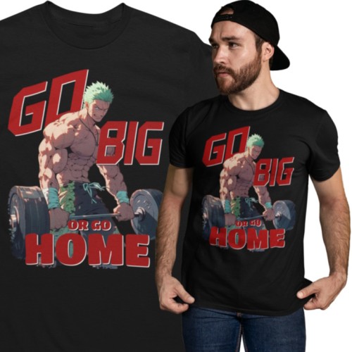 Koszulka męska One Piece Zoro „Go Big Or Go Home” – koszulka anime manga na siłownię gym dla fana One Piece 1