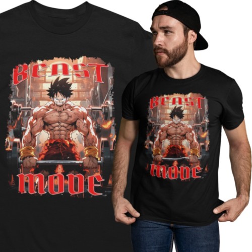 Koszulka męska One Piece Luffy „Beast Mode” – koszulka anime manga na siłownię gym dla fana One Piece 1