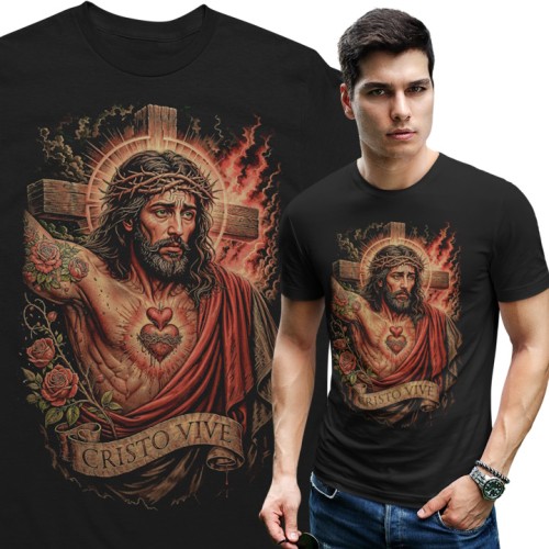 Koszulka męska religijna Jezus Chrystus „Cristo Vive” – chrześcijańska koszulka z Jezusem 1