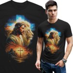 Koszulka męska religijna Jezus Chrystus Lew i Krzyż – chrześcijańska koszulka z Jezusem