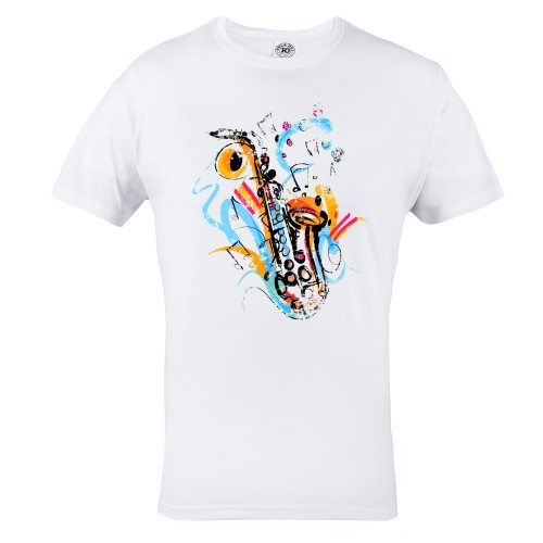  MĘSKA KOSZULKA MUZYCZNA MUZYKA SAKSOFON SAXOPHONE NUTY