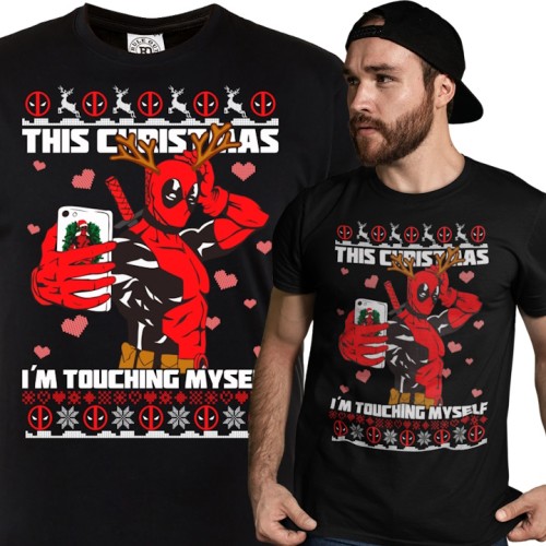 KOSZULKA ŚWIĄTECZNA NA ŚWIĘTA MARVEL DEADPOOL THIS CHRISTMAS I'M TOUCHING MYSELF 