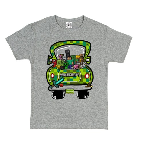 DZIECIĘCA KOSZULKA GRA MINECRAFT SAMOCHÓD SZARA MIN04