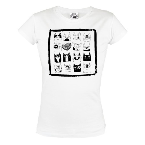 KOSZULKA DAMSKA Z KOTEM DLA MIŁOŚNICZKI KOTÓW KOCIARY SZKICOWANE KOTKI